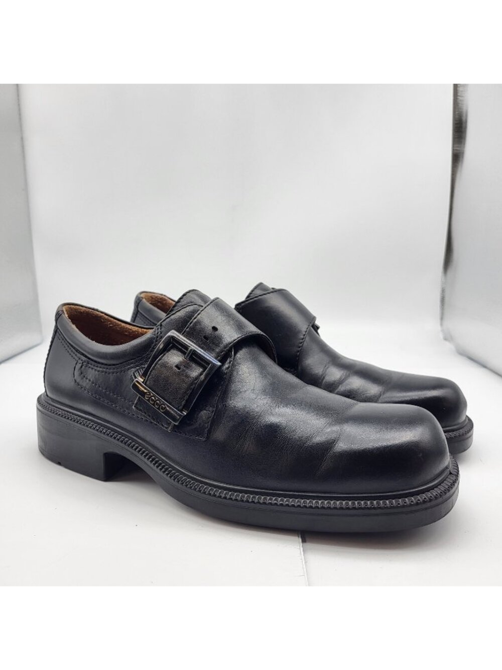 Ecco Black Leather Monk Strap Oxford Dress shoes sz 42 8-8.5